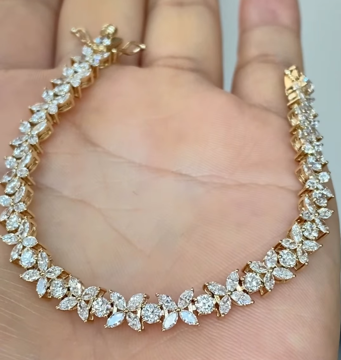 Floral Cluster Cubic Zirconia S925 Sterling Silver Tennis Bracelet
