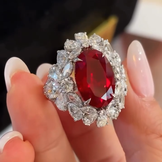 8.9 CT Ruby 18K White Gold Halo Ring