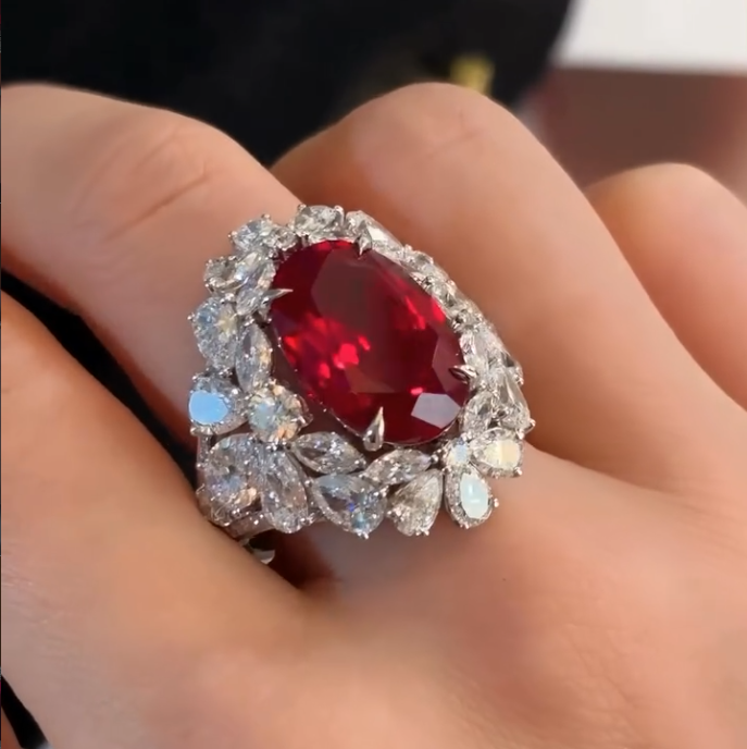 8.9 CT Ruby 18K White Gold Halo Ring