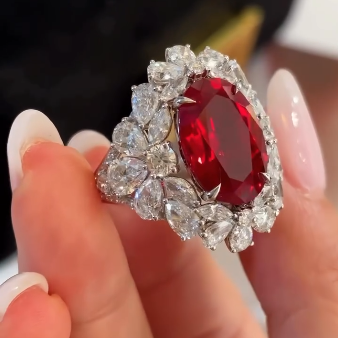8.9 CT Ruby 18K White Gold Halo Ring