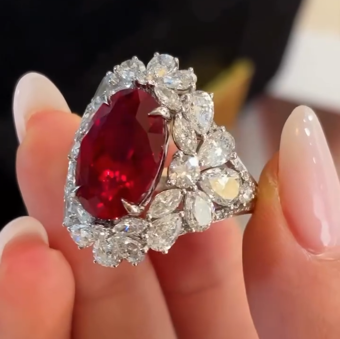 8.9 CT Ruby 18K White Gold Halo Ring
