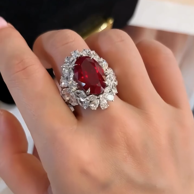 8.9 CT Ruby 18K White Gold Halo Ring