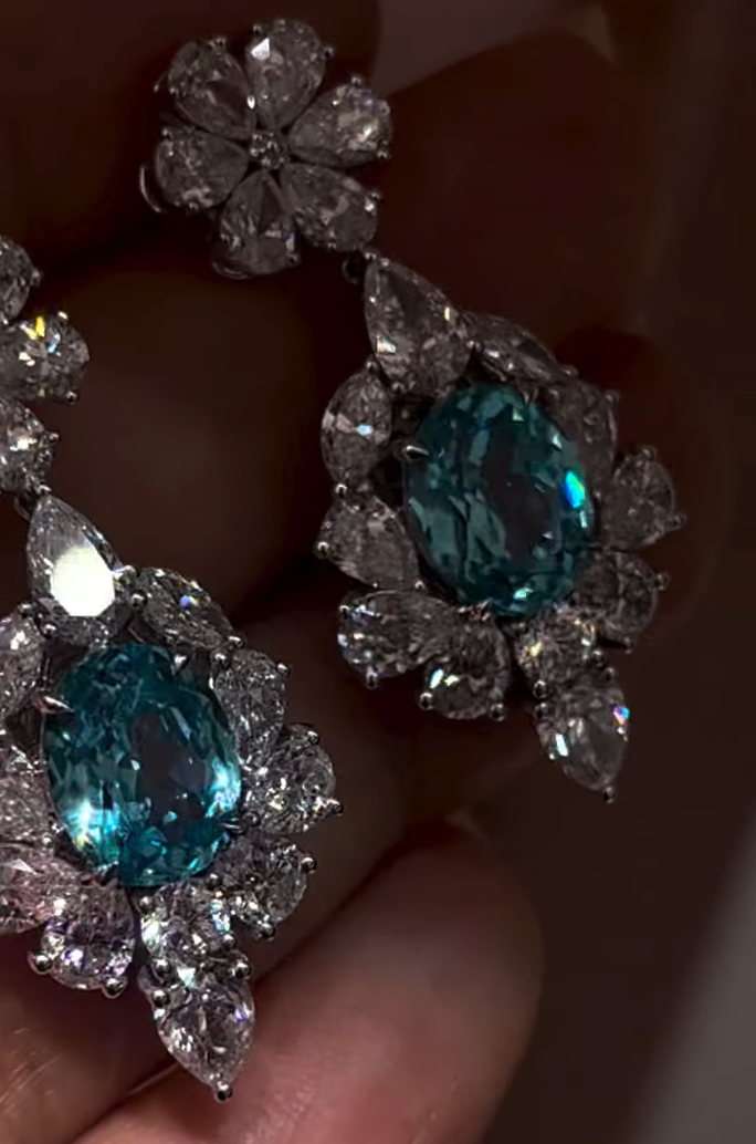 Blue Crystal Flower Drop Earrings