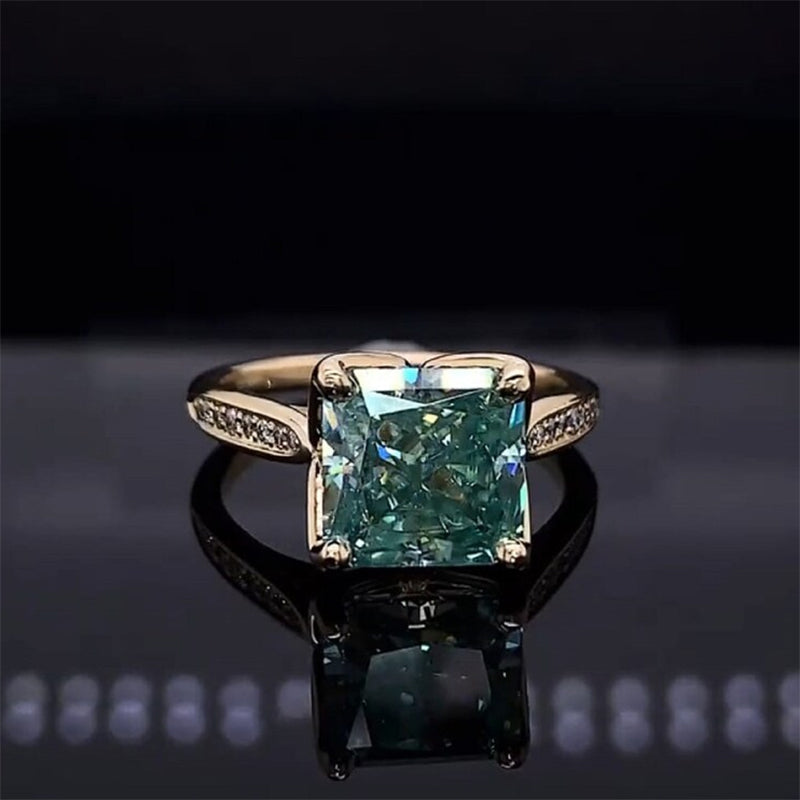 3 CTW Cushion Cut Green Cubic Zirconia 925 Sterling Silver Vintage Engagement Ring