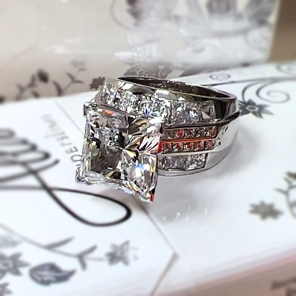 6CTW Princess Cut White Cubic Zirconia 925 Sterling Silver Engagement Ring