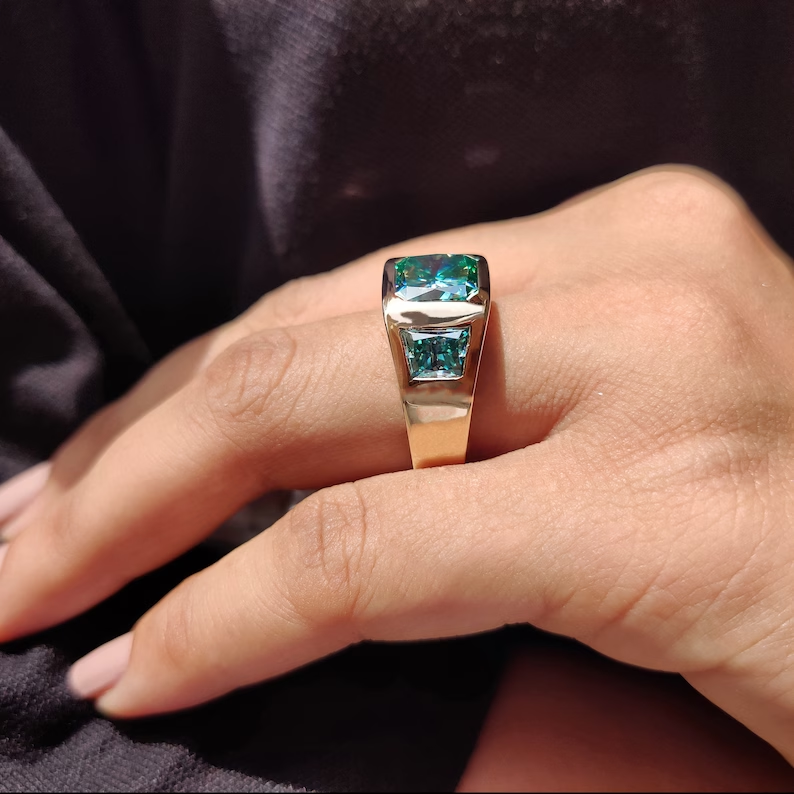 7 CTW Radiant Cut Blue Cubic Zirconia 925 Sterling Silver Ring