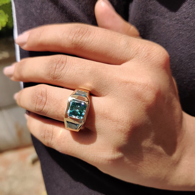 7 CTW Radiant Cut Blue Cubic Zirconia 925 Sterling Silver Ring