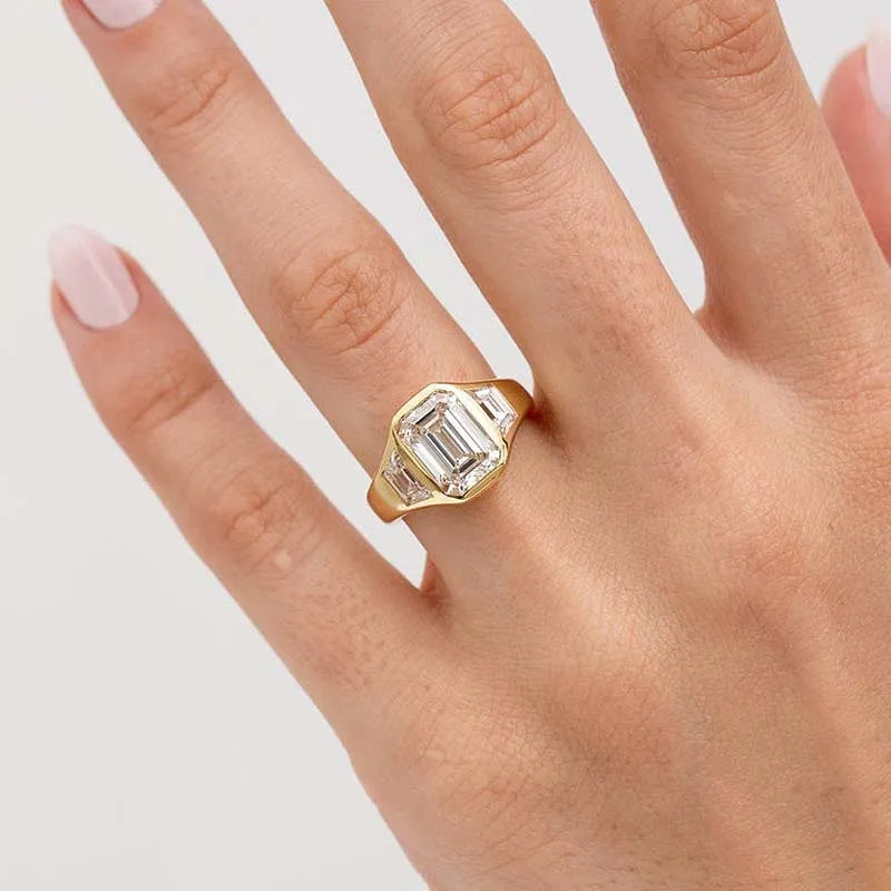 5.5 CTW Emerald Cut White Cubic Zirconia 925 Sterling Silver Engagement Ring