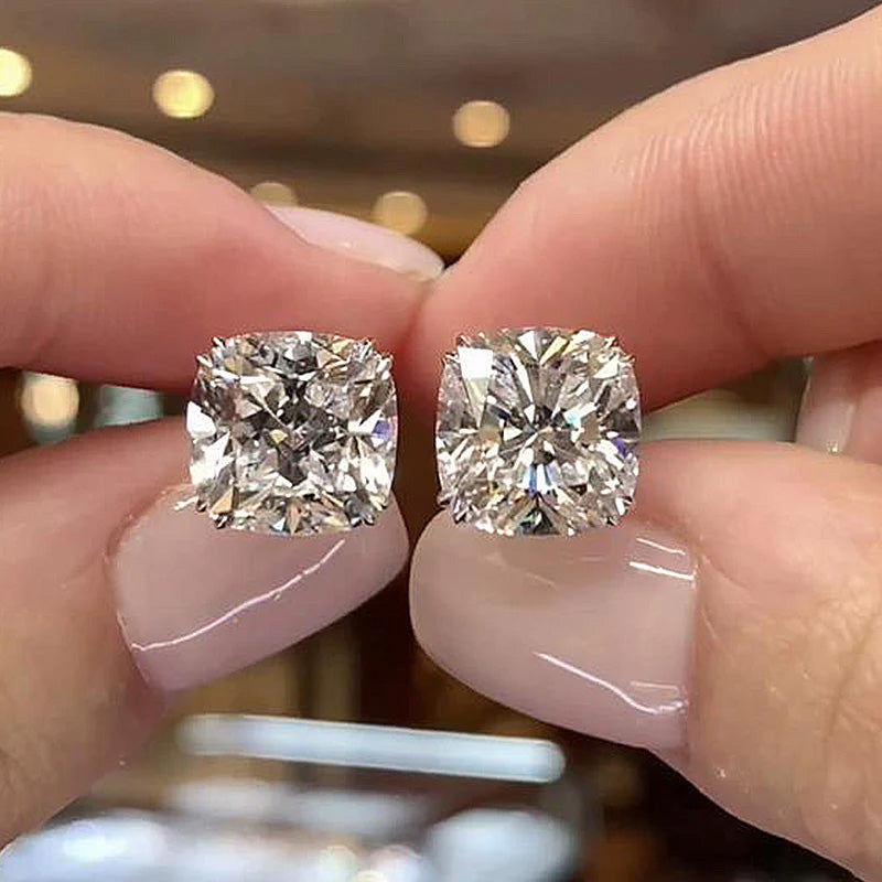 4.2 CT Cushion Cut White Cubic Zirconia 925 Sterling Silver Vintage Ear Studs