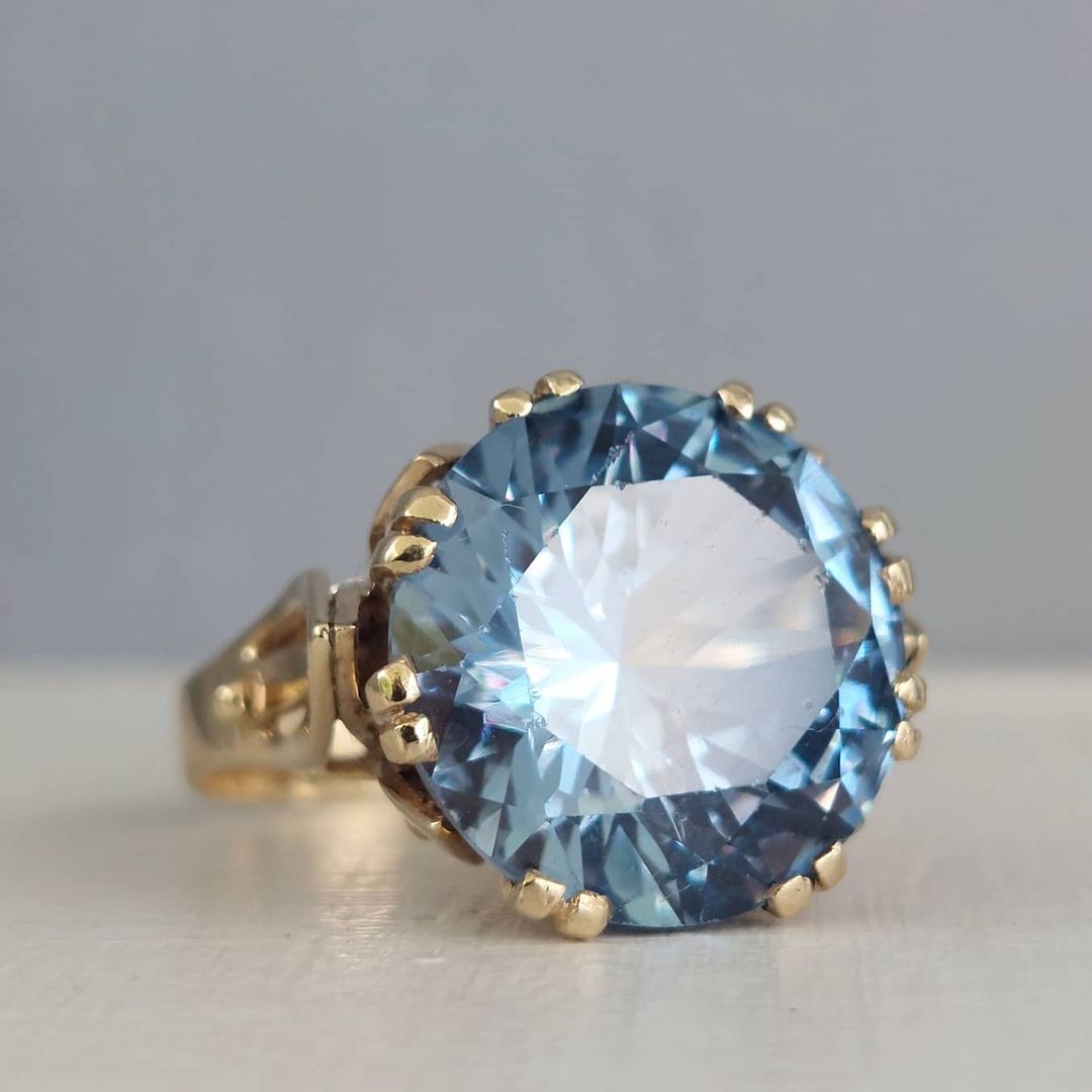 15.56 CT Round Cut Blue Cubic Zirconia 925 Sterling Silver Ring