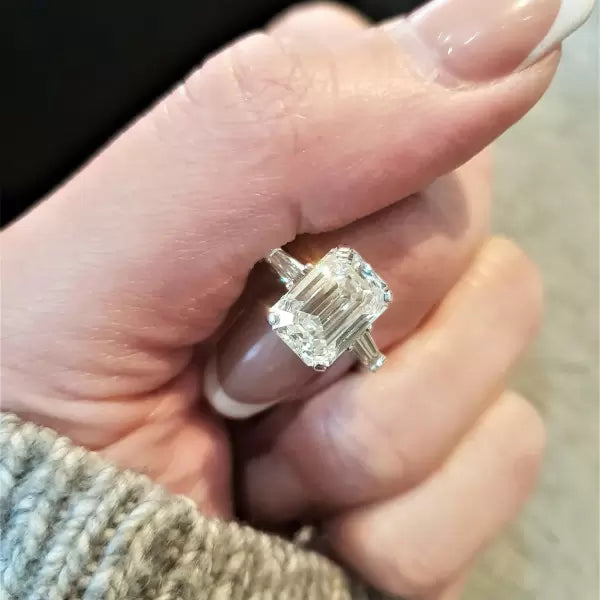5 CTW Emerald Cut White Cubic Zirconia 925 Sterling Silver Engagement Ring