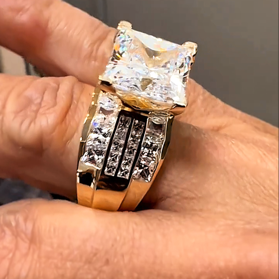 6CTW Princess Cut White Cubic Zirconia 925 Sterling Silver Engagement Ring
