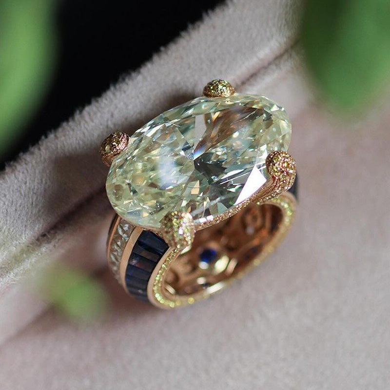 8 CTW Oval Cut Yellow Cubic Zirconia 925 Sterling Silver Ring