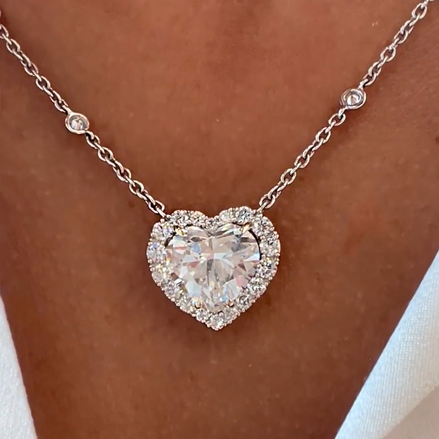 6 CTW Heart Cut White Cubic Zirconia 925 Sterling Silver Vintage Necklace