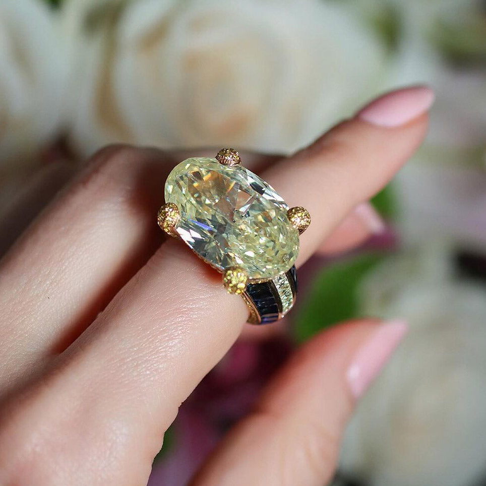 8 CTW Oval Cut Yellow Cubic Zirconia 925 Sterling Silver Ring