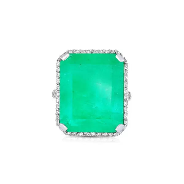 14 CTW Octagon Cut Green Cubic Zirconia 925 Sterling Silver Vintage Ring
