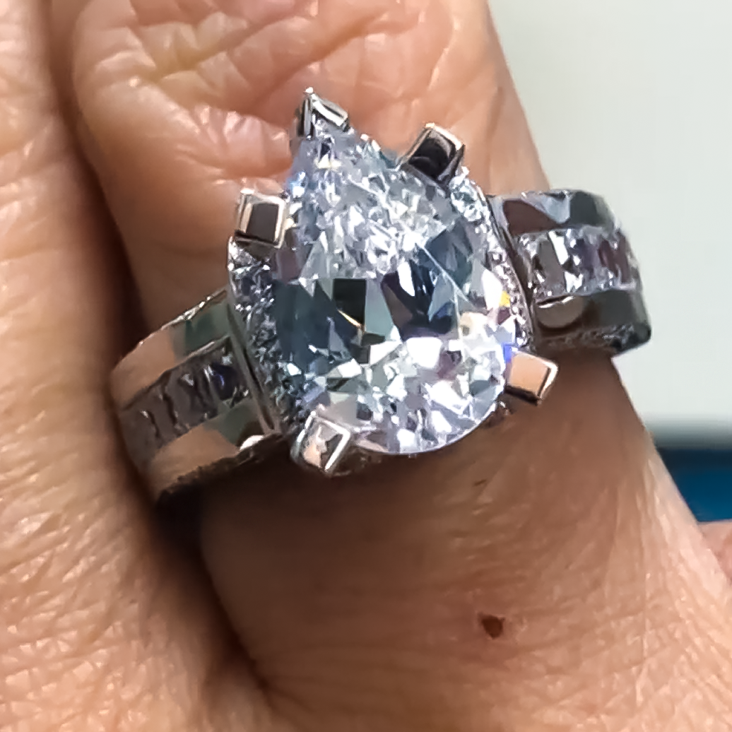 8 CTW Pear Cut White Cubic Zirconia 925 Sterling Silver Engagement Ring