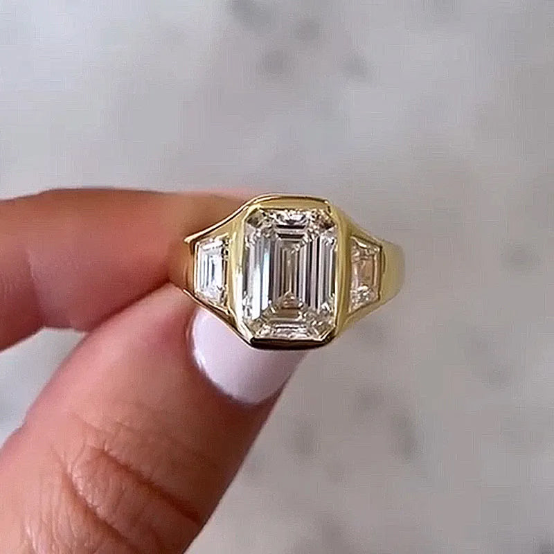 5.5 CTW Emerald Cut White Cubic Zirconia 925 Sterling Silver Engagement Ring