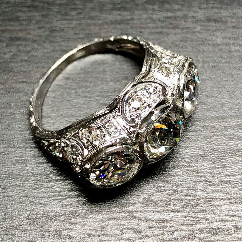 8.3 CTW Round Cut White Cubic Zirconia 925 Sterling Silver Vintage Ring