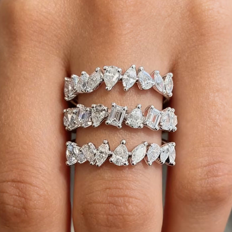 4.8 CTW Pear & Emerald Cut White Cubic Zirconia 925 Sterling Silver Vintage Ring