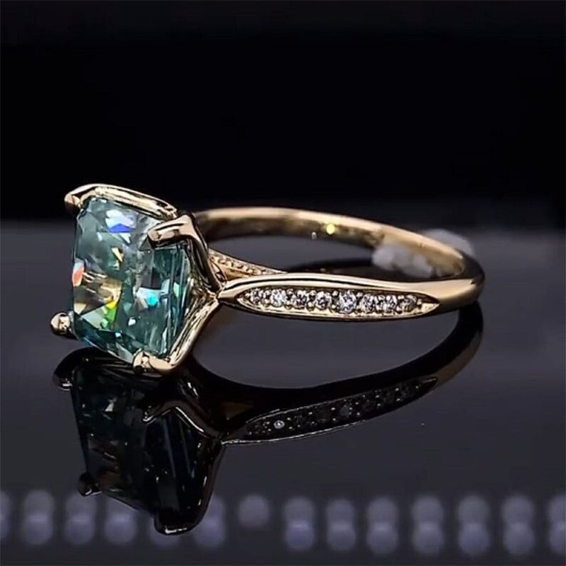 3 CTW Cushion Cut Green Cubic Zirconia 925 Sterling Silver Vintage Engagement Ring