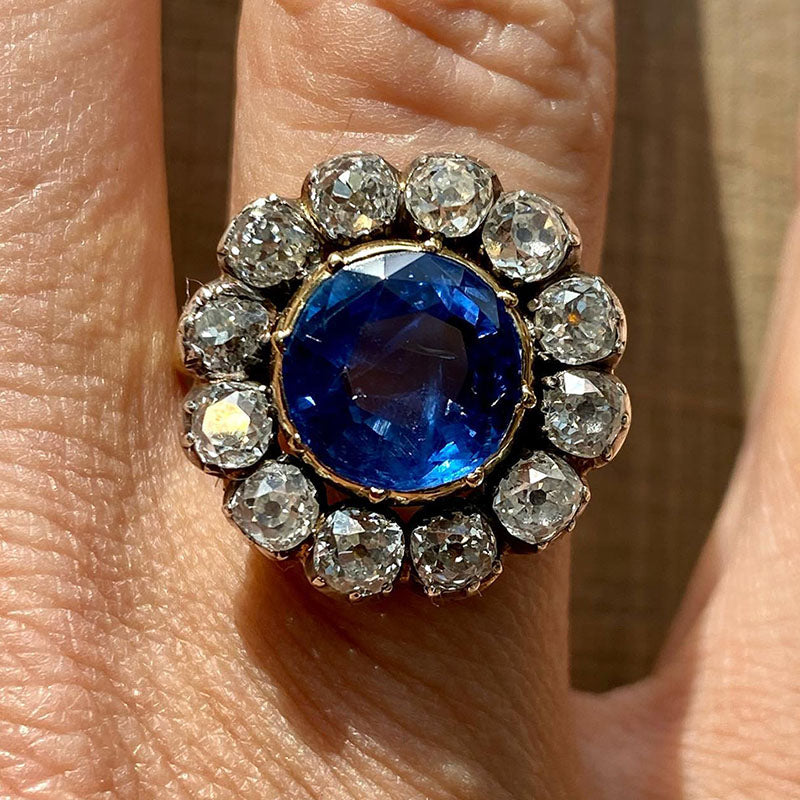 7 CTW  Round Cut Blue Cubic Zirconia 925 Sterling Silver Vintage Ring