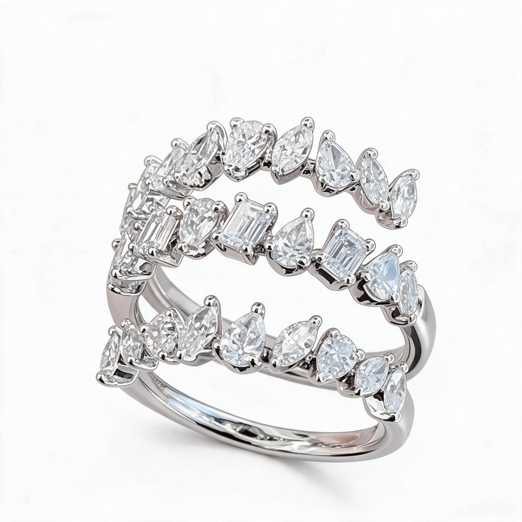 4.8 CTW Pear & Emerald Cut White Cubic Zirconia 925 Sterling Silver Vintage Ring