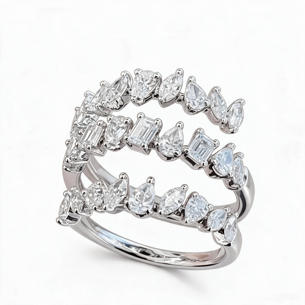 4.8 CTW Pear & Emerald Cut White Cubic Zirconia 925 Sterling Silver Vintage Ring
