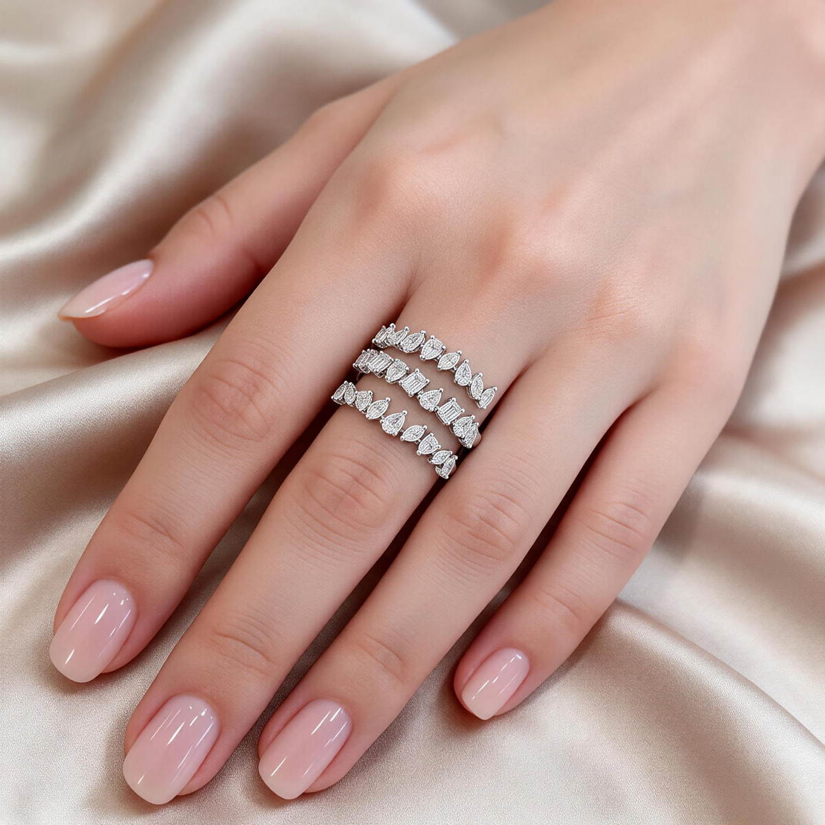 4.8 CTW Pear & Emerald Cut White Cubic Zirconia 925 Sterling Silver Vintage Ring
