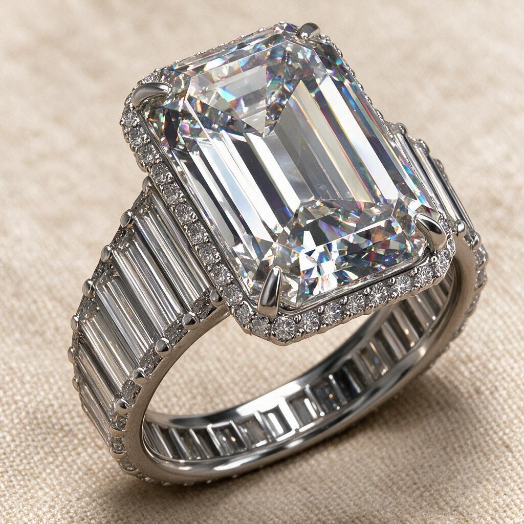 5.6 CTW Emerald Cut White Cubic Zirconia 925 Sterling Silver Engagement Ring