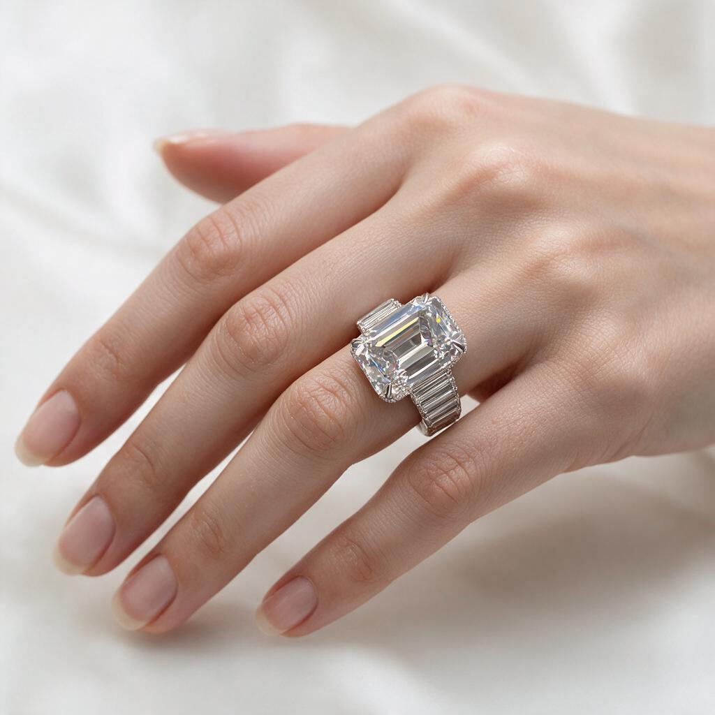 5.6 CTW Emerald Cut White Cubic Zirconia 925 Sterling Silver Engagement Ring