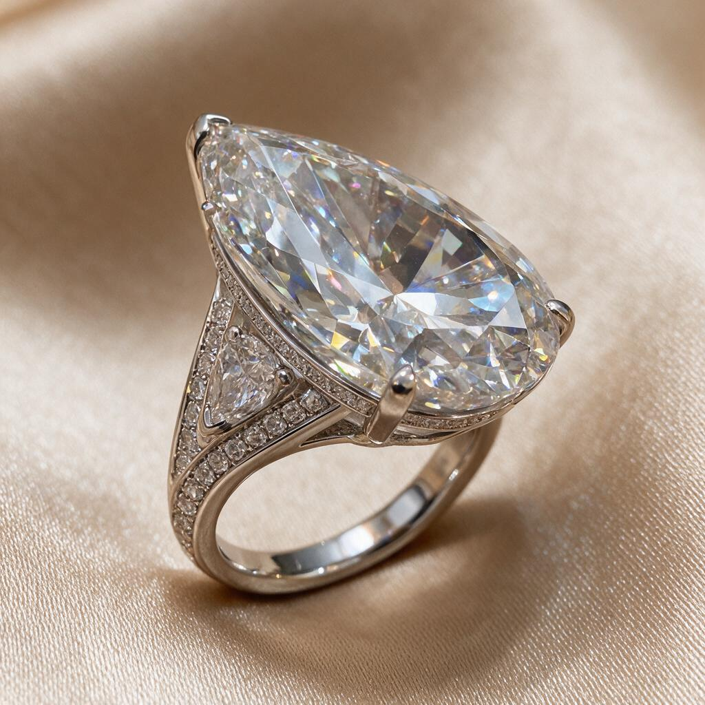 28 CTW Pear Cut White Cubic Zirconia 925 Sterling Silver Engagement Ring