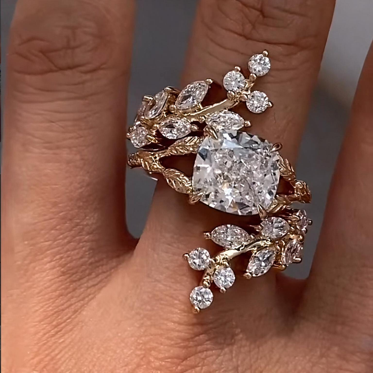 4CT Cubic Zirconia S925 Sterling Silver Botanical Branch Ring