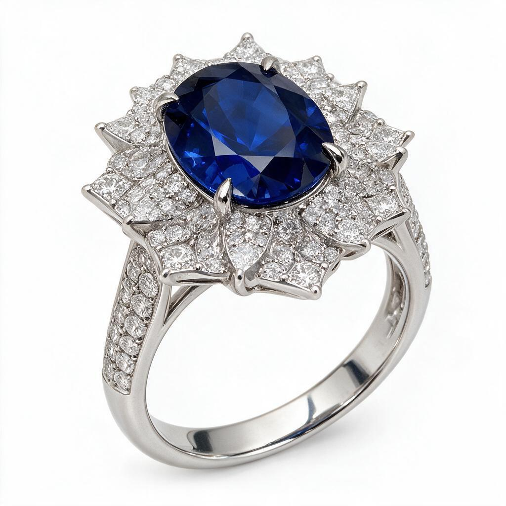 6.45CT Blue Cubic Zirconia S925 Sterling Silver Ring