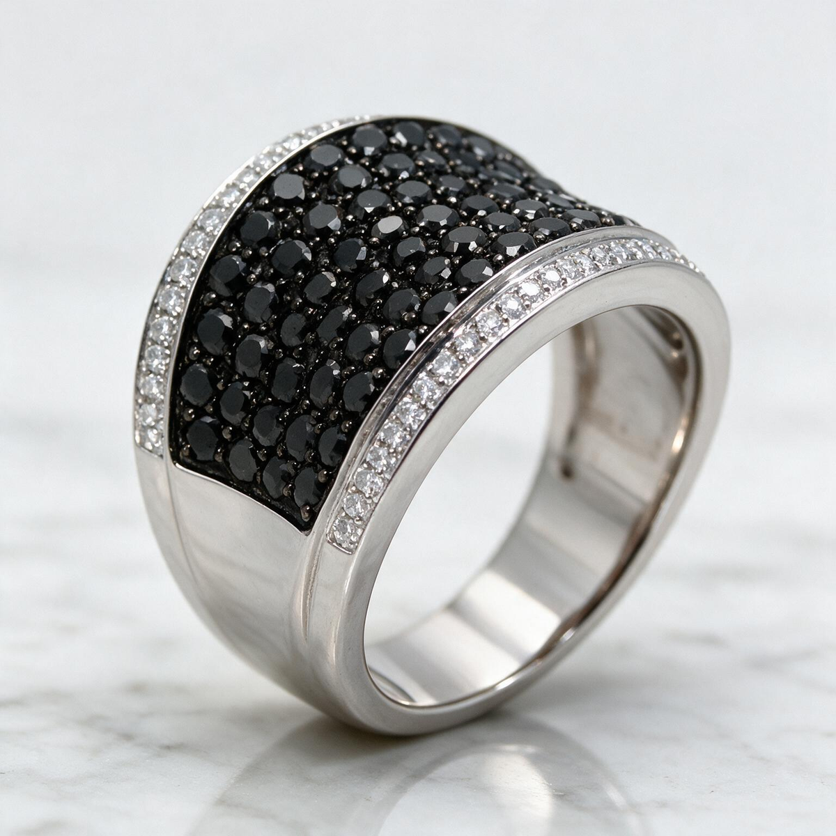 Classic White-Black Paved Bold Ring