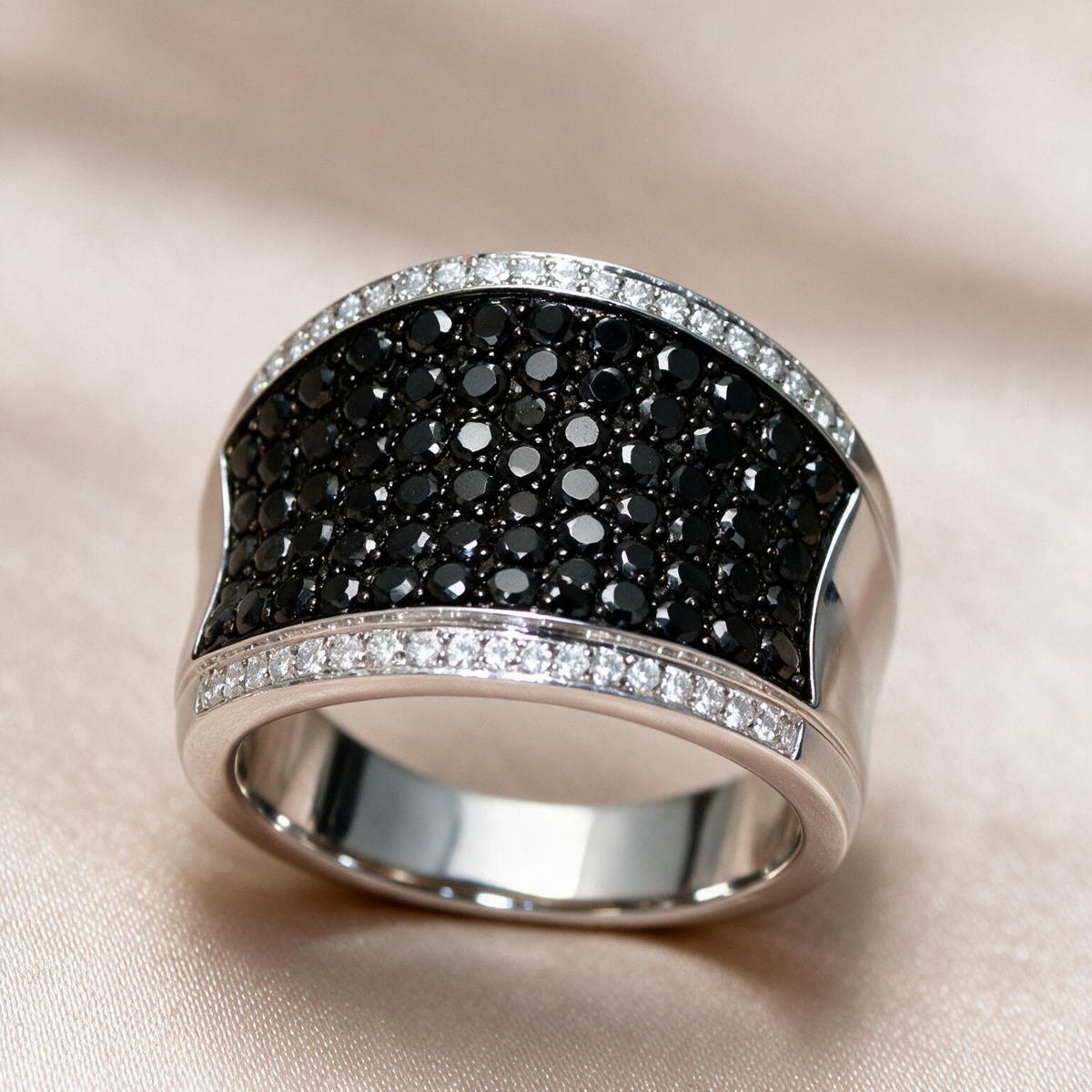 Classic White-Black Paved Bold Ring
