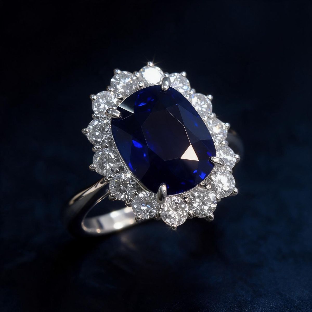 6.5ct Cushion Cut Royal Blue Sapphire Engagement Ring