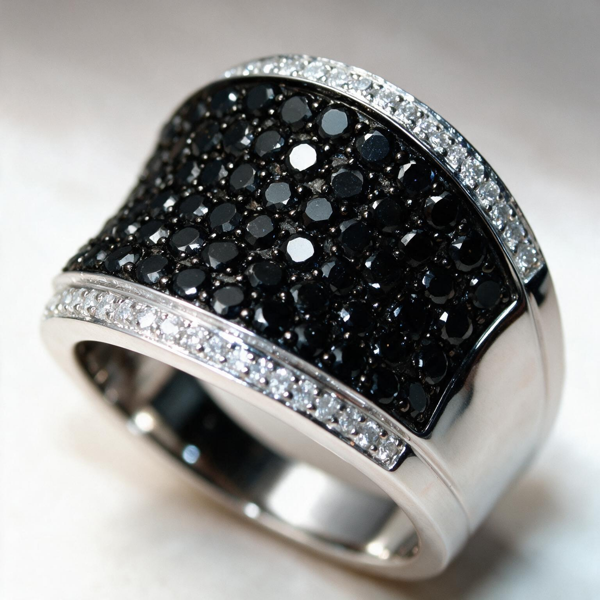 Classic White-Black Paved Bold Ring
