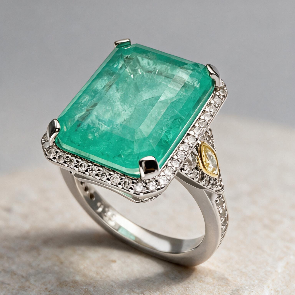 14ct Emerald Cut Emerald European Shank Engagement Ring