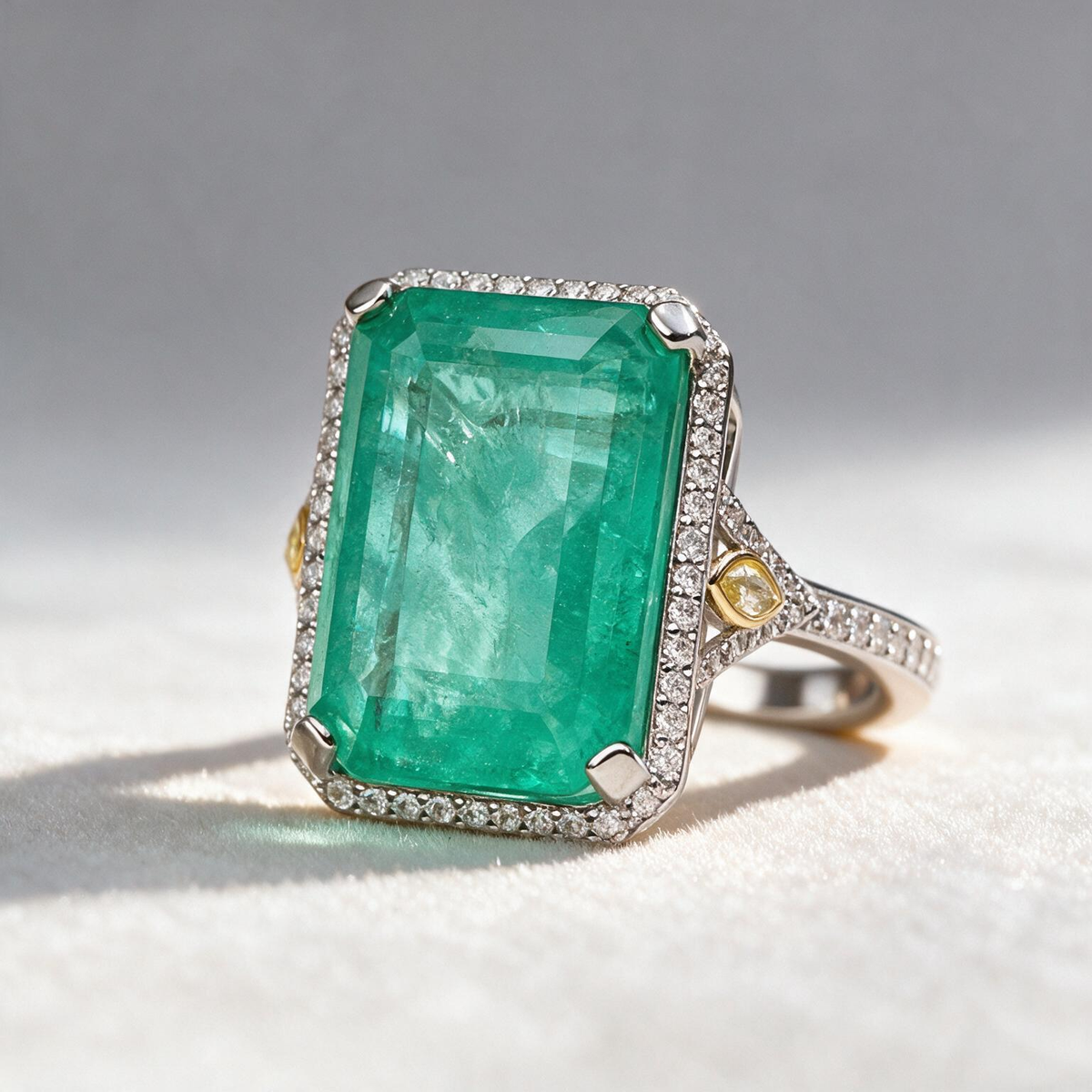 14ct Emerald Cut Emerald European Shank Engagement Ring