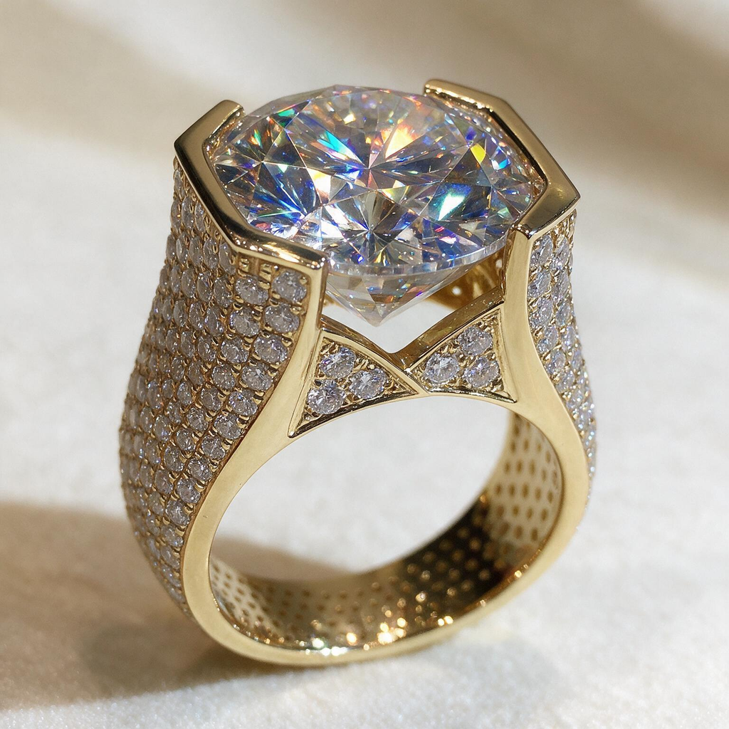 10.4ct Round Cut Bold Allover Paved Ring