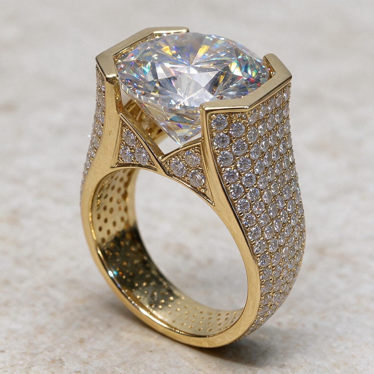 10.4ct Round Cut Bold Allover Paved Ring
