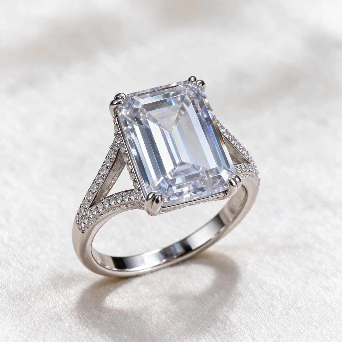 16ct Emerald Cut White Sapphire Paved Engagement Ring